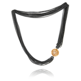 Mehrrang-Collier in geschwärzten Silber mit einer Rotgold Schliesse und Brillanten aus der Milchstrasse Kollektion der Goldschmiede OBSESSION in Zürich und Wetzikon.