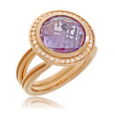 Schmuckring in Rotgold mit einem Amethysten und Brillanten aus der Fatima Kollektion der Goldschmiede OBSESSION Zürich und Wetzikon