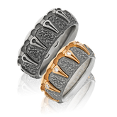 Eheringe in Rotgold, Weissgold und Edelstahl mit Brillanten aus der Trauring Kollektion Gremlin von der Goldschmiede OBSESSION in Zürich und Wetzikon.