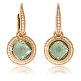 Ohrschmuck in Rotgold mit Prasolithen und Brillanten, aus der Fatima Kollektion der Goldschmiede OBSESSION Zürich und Wetzikon.