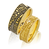 Weissgold Ehering mit Brillanten und einem individuell gestaltetem Ort nach Wahl, aus der Trauring Kollektion Schatzring von der Goldschmiede OBSESSION in Zürich und Wetzikon.