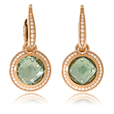 Kreolen mit Einhänger in Rotgold, Diamanten und Prasolithen aus der Fatima Schmuckkollektion der Goldschmiede OBSESSION Zürich und Wetzikon