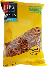 PRETZELS MALTEADOS con sal. Presentación 200 Grs. Kosher: Badatz Israel. Origen: Israel