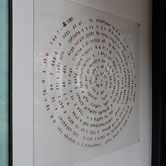 Numerical spiral artwork by Paolo Grassi for UBS Ascona, installed on multilayer plexiglass in the main bank window.