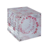 Small clear plexiglass cube by Paolo Grassi with engraved sequential red digits.