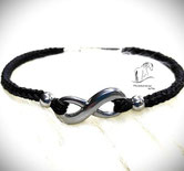 Pferdehaararmband, Infinity, 2 Perlen, vierkant geflochten