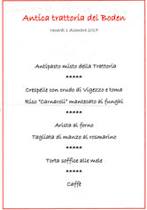 Il menu della serata