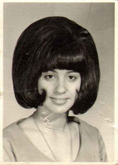 Girl with wacky 1960s hairstyle, with instructions for vocabulary game. 