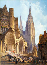 "Sortie de procession" Huile sur toile de DOLBY, XIXe siècle.