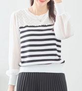 レースパール使い シフォン袖トップス  フォーユー価格　2,480円(税込)  [WHITE]