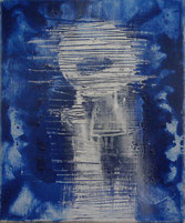 René Duvillie  "Huile sur toile bleue" 1996 Acryl /Leinwand  22x27cm 