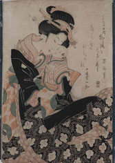 Kikugawa Eizan, Mère et son enfant, Japon, 19e siècle, estampe, legs Layrle, collection musée des beaux-arts de Brest métropole.