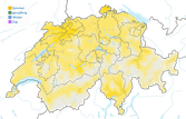 Karte zur Verbreitung des Waldlaubsängers in der Schweiz.
