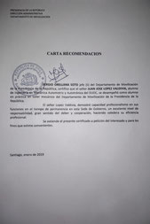 Carta de recomendación, práctica en Presidencia de la Republica.