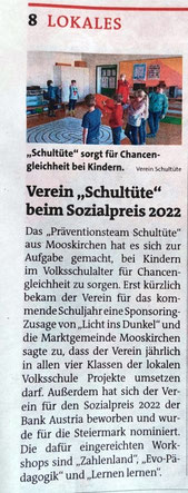 11.08.2022: Die Woche berichtet über unsere Nominierung zum Sozialpreis der Bank Austria.
