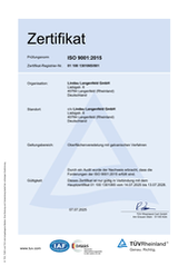 Lindau Langenfeld GmbH, ISO 9001:2015, gültig bis 13.07.2028