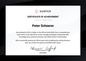 Certficate SURFER SEO - peterscheerer.com - SEO Professional, Surfer Professional