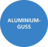 Blauer Kreis mit weißem Text „ALUMINIUMGUSS" - laseric.de