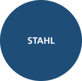 Blauer Kreis mit weißem Text „STAHL" - laseric.de
