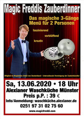 dinner for two zaiuberdinner magisches dinner Magic Freddi Zaubershow Münster zaubern Zauberer mentalmagie menü 3 Gänge menü Waschküche Alexianer event Frederik Pelster 