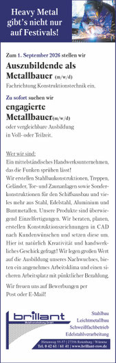 Ausbildung ROW metall handwerk beruf metallbauer bei brillant rotenburg wuemme