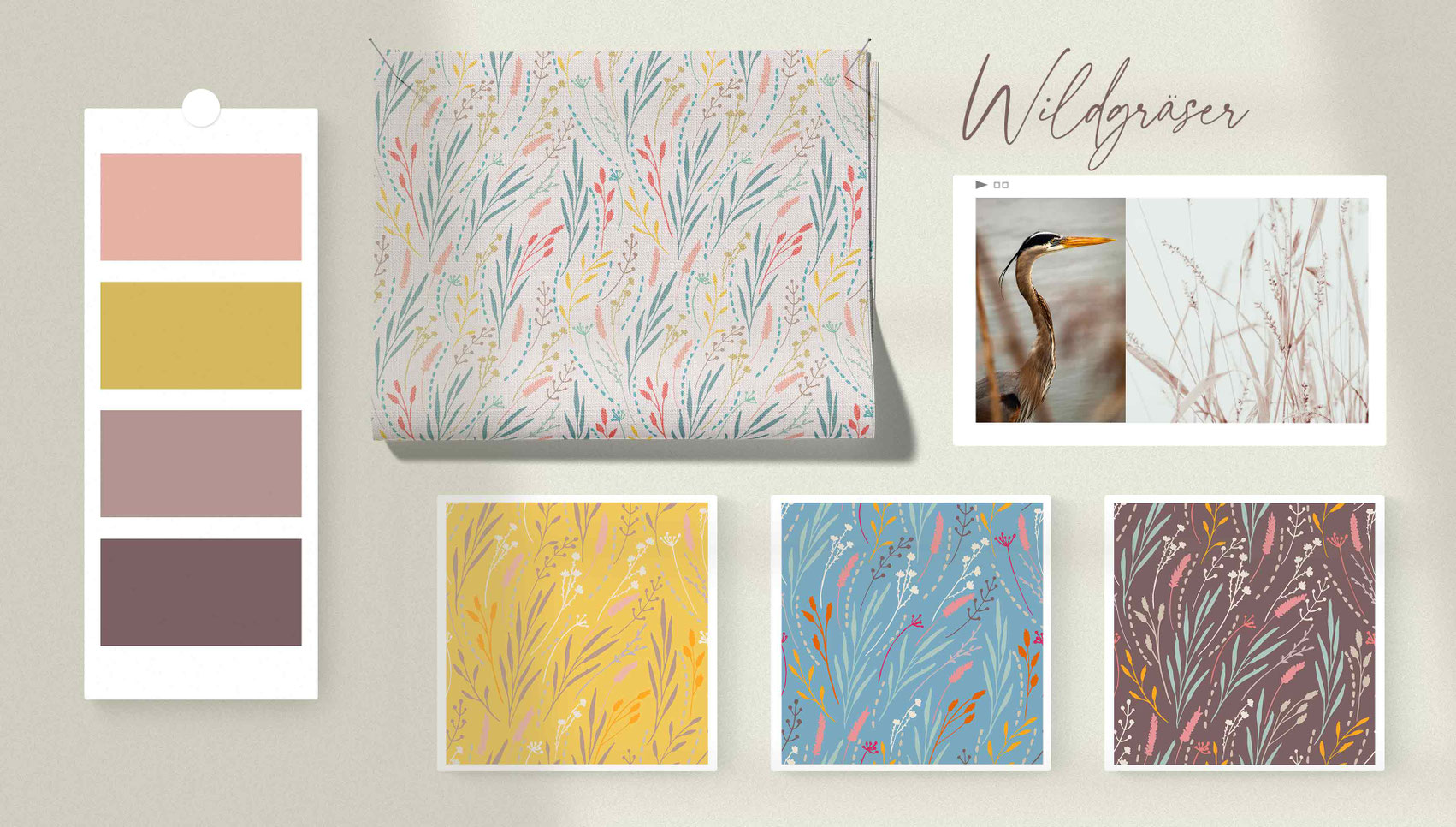 licence, sufrace pattern design, textildesigner, musterdesign, stoffcollektion, wildgräser, Stoff, nähen, Eigenproduktion
