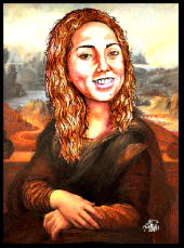 Karikaturen zeichnen lassen, eine junge Frau als Mona Lisa gemalt.