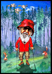Karikaturen zeichnen lassen, ein uriger Mann im Wald.