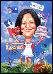 Karikaturen zeichnen lassen, eine Frau bäckt gerne Torten.