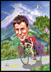 Karikaturen zeichnen lassen, ein Radfahrer ist kurz vor dem Ziel.