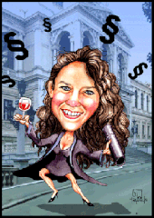 Karikaturen zeichnen lassen, eine Studentin mit Diplom-Rolle.