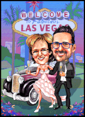 Karikaturen zeichnen lassen, ein Hochzeitspaar in Las Vegas.