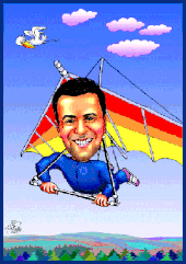Karikatur zeichnen lassen, ein Drachenflieger in der Luft.