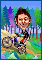 Karikaturen zeichnen lassen, ein Motocross-Fahrer am Steilhang.