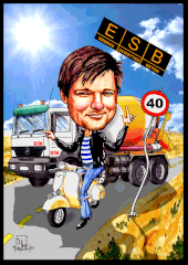 Karikaturen zeichnen lassen, ein Mann auf einer Vespa.