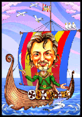 Karikaturen zeichnen lassen, ein Wikinger auf seinem Schiff.