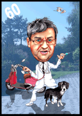 Karikatur zeichnen lassen, ein Landarzt mit seinem Hund.