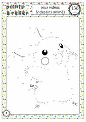 fiche à imprimer : points à relier de 1 à 136 pour travailler la suite numérique qui représente Pikachu de Pokemon. Exercice pour le cycle 2.
