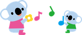かわいい親子のコアラと音符のイラストです