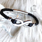 Armband aus Pferdehaar-Modell R02-schmal-quadratisch/eckig verarbeitet-mit   Unendlichkeitszeichen Infinity und 2 kleinen Perlen-Hebeldruckverschluss 