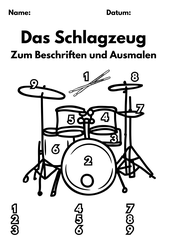 Ausmalbild Schlagzeug Arbeitsblatt Grundschule