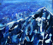Großer Arber, acrylbild auf papier, winterbild mit schnee