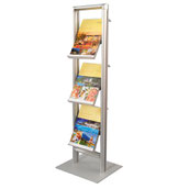 Compact Prospektständer als Bodenständer aus Aluminiumprofilen mit schwenkbaren Acryl-Ablagen