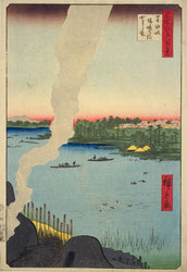2-001　墨田川橋場の渡かわら竃　名所江戸百景　広重　1857年