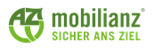 Logo Mobilianz GmbH. Links ein grüner Kreis, in den die Buchstaben A und Z integriert sind, daneben der Schriftzug mobilianz sicher ans Ziel