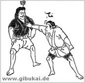 Zeichnung aus "Geheim überlieferte Illustrationen zum Jū-Jutsu" von 1894.