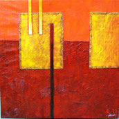 Abstract Schilderij in Rood, Oranje geel