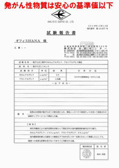 分析センターニコチンなし安全証明書