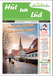 Die Ansicht der Titelseite der Zeitung "Hüt un Lüd", gesetzt bei Astrid Röben Printmedien in Neuenkirchen.