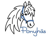 Ponyhäs-Logo - Ponykopf mit blauem Stallhalfter